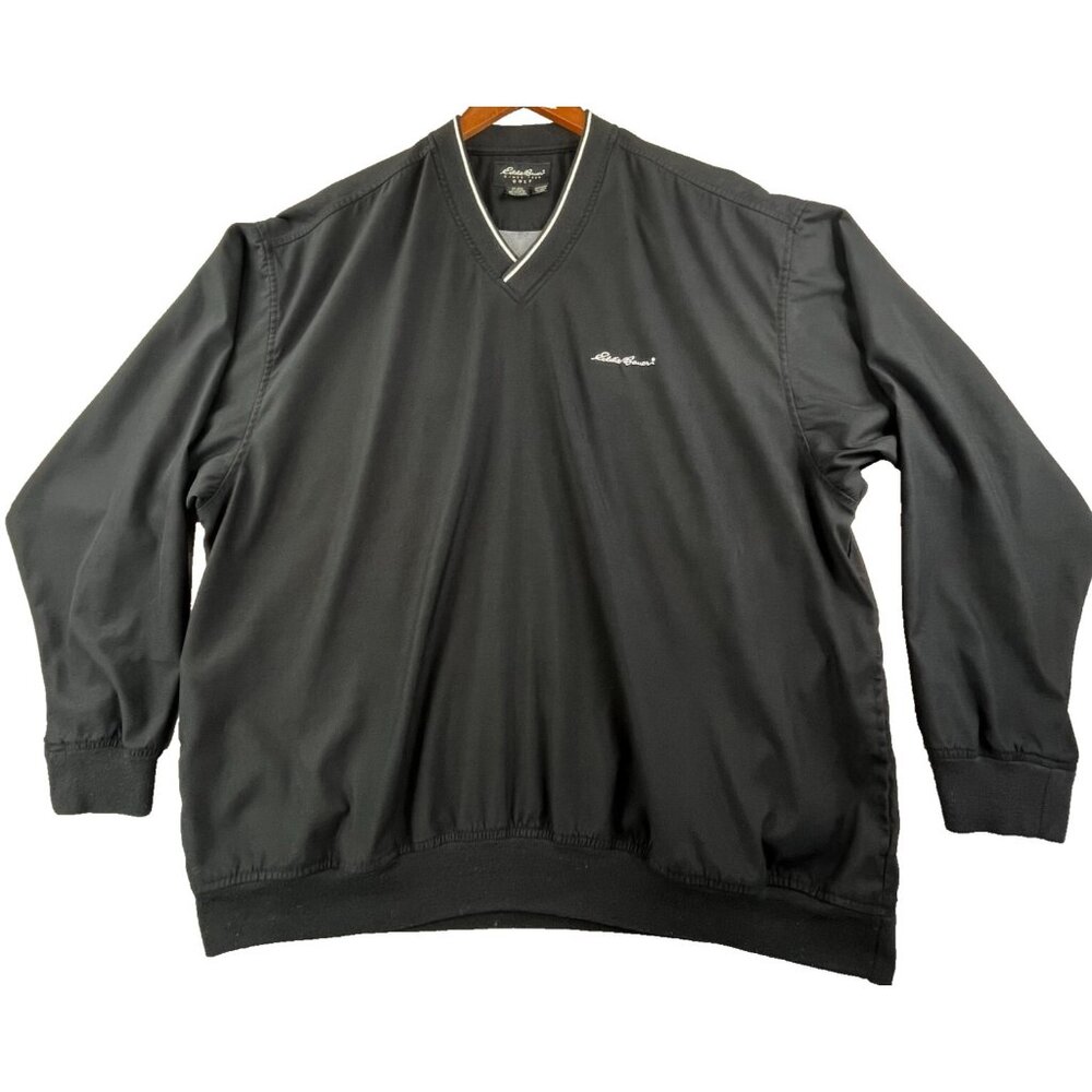 Vintage Eddie Bauer Windbreaker Jacket Men XL Black Golf Pullover Casual Grandpa